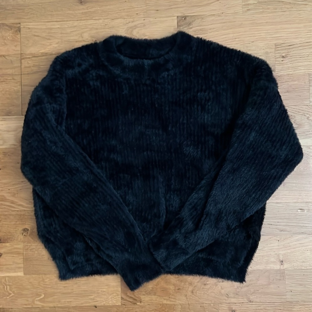 Abercrombie metallic black shiny fuzzy sweater